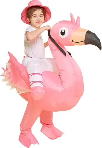 Vista 3 de One Casa Disfraz inflable de flamenco para montar en el aire de flamenco divertido vestido de fiesta de Halloween para niños