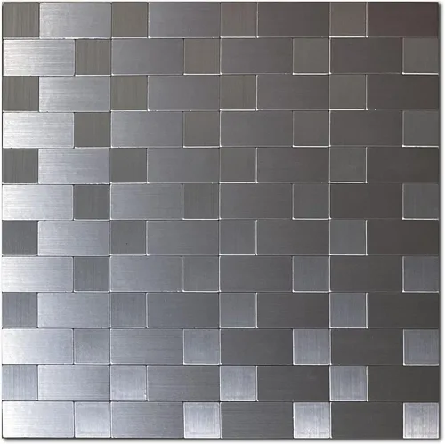 Vista 8 de Azulejo de 5 hojas para salpicaduras de despegar y pegar, adhesivo de metal autoadhesivo, azulejos de mosaico de aluminio cepillado para cocina