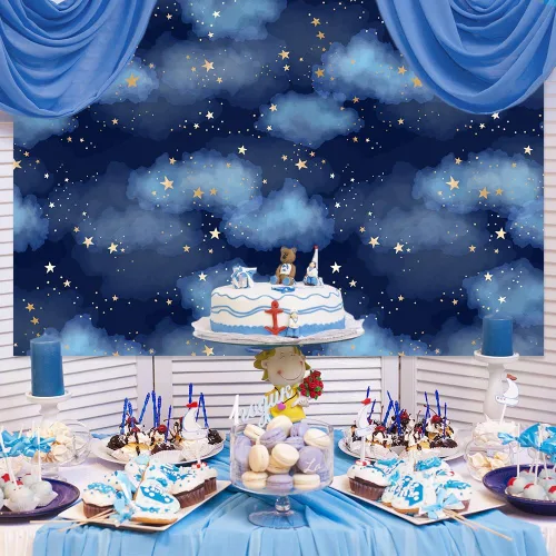 Vista 6 de MEHOFOTO Fondo de estudio fotográfico de cielo azul oscuro, nube, accesorios de fondo para niños, cumpleaños, príncipe, baby shower, decoración