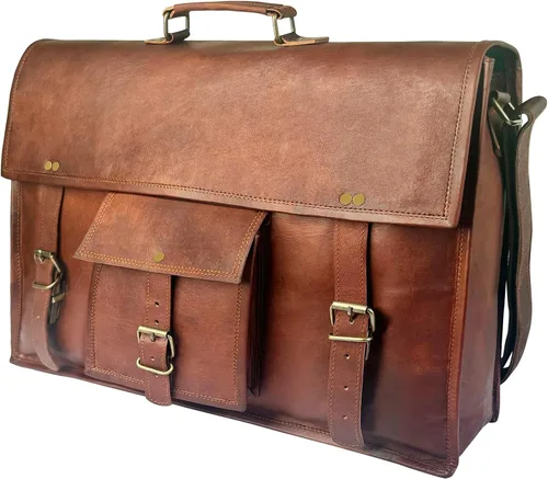 Vista 9 de Bolso bandolera de cuero para hombre, maletín de cuero de grano completo de 14 pulgadas para laptop, bolso vintage para computadora, bolsa cruzada
