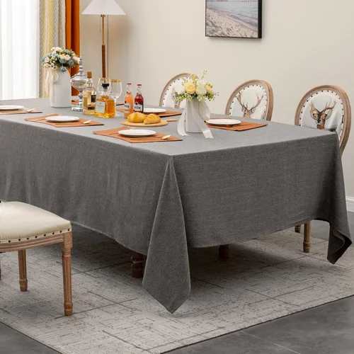 Vista 17 de Mantel rectangular de 55 x 71 pulgadas, lino sintético, sin arrugas e impermeable, mantel rectangular verde aguacate para cocina, comedor, fiesta
