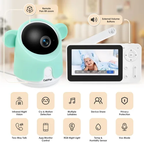 Vista 2 de Monitor de bebé con cámara y audio, 1080P Baby Camera Monitor WiFi Smartphone Control de aplicación Visión nocturna Cámaras web de conversación