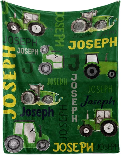 Vista 17 de Manta personalizada de tractores, nombre personalizado con diseño de camiones de tractor agrícola, manta de cama de franela de felpa suave