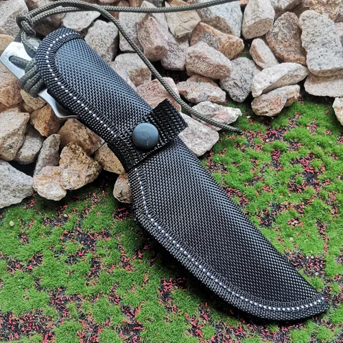 Vista 3 de Cuchillo de caza de hoja fija de 8.07 pulgadas con funda de nailon, cuchillo de supervivencia, cuchillo Bowie de espiga completa con mango