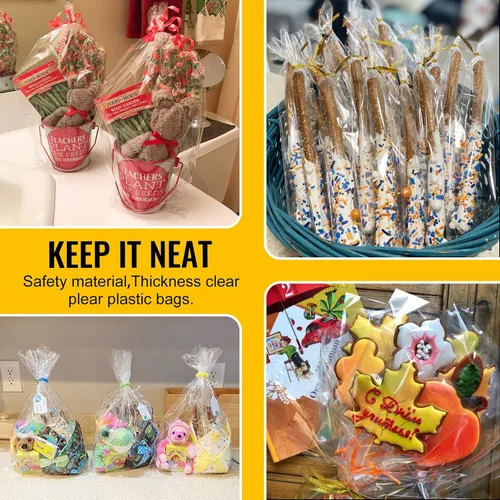 Vista 4 de 200 bolsas de celofán de 4 x 10 pulgadas, bolsas de celofán para dulces, bolsas de regalo transparentes, bolsas para cake pops, bolsas de caramelos