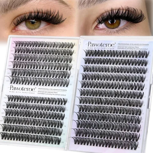 Vista 31 de Kit de Extensión de Pestañas Pawotence DIY 280 piezas, Kit de Racimos de Pestañas Individuales 20D y 30D Naturales 9-15mm, Kit de Extensiones