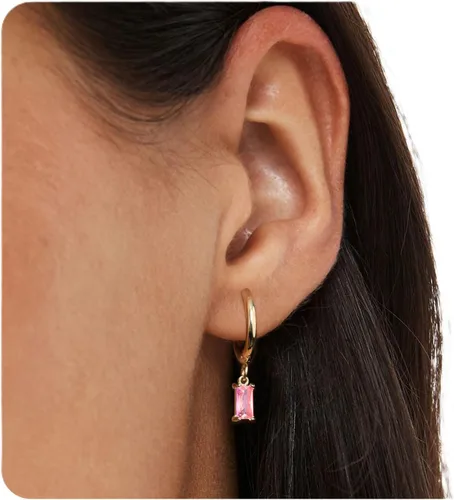 Vista 24 de Gold Huggie Hoop Earrings Crystal Green Drop Earrings
