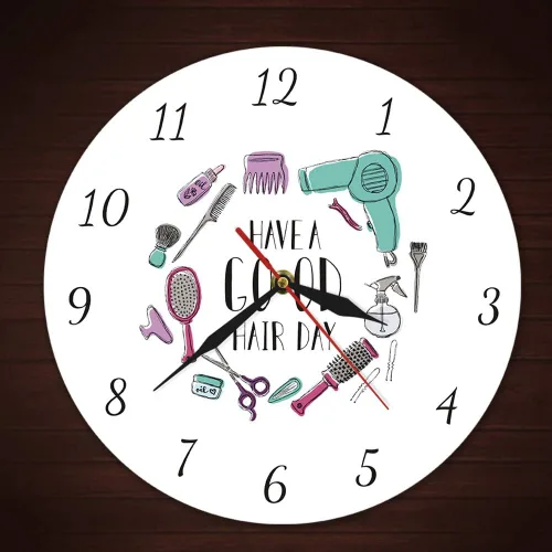 Vista 4 de The Geeky Days Have A Good Hair Day Reloj de pared de cuarzo mudo moderno Peluquería Peluquería Peluquería Decoración de pared Peluquería Belleza