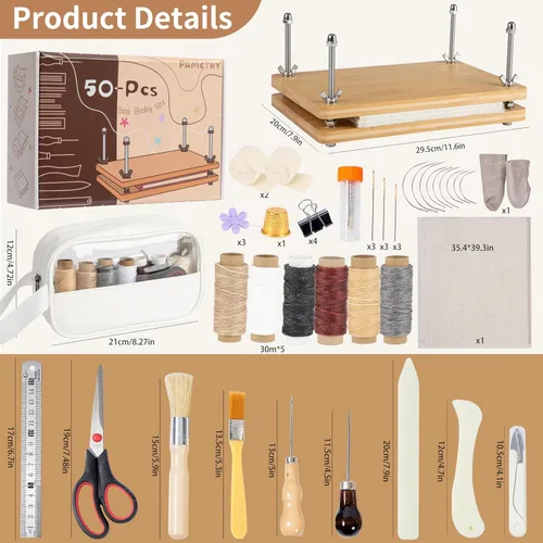 Vista 2 de pamctry 50 kits de encuadernación de libros para principiantes, kit completo de bricolaje con herramientas e instrucciones, 11.6 x 7.8 pulgadas