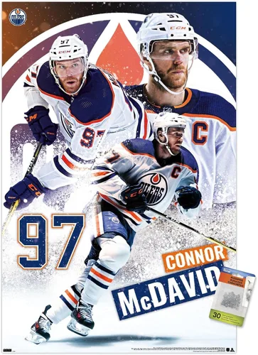 Vista 8 de Trends International NHL Edmonton Oilers - Póster de pared de Connor McDavid 22, 14.725 x 22.375 pulgadas, paquete de póster premium y alfiler