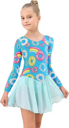 Vista 5 de EQSJIU Leotardos de gimnasia con falda para niñas, tutú de ballet, vestido de danza, leopardo, sirena, unicornio, falda de gimnasia