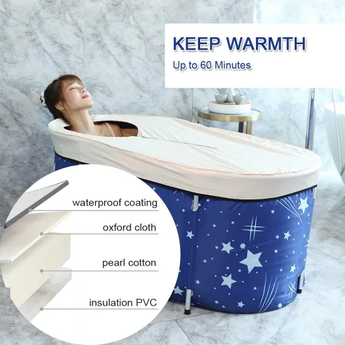 Vista 5 de ptlsy - Bañera de baño de hielo para adultos, bañera portátil grande para adultos, bañera plegable japonesa de inmersión para spa frío y cálido, Azul