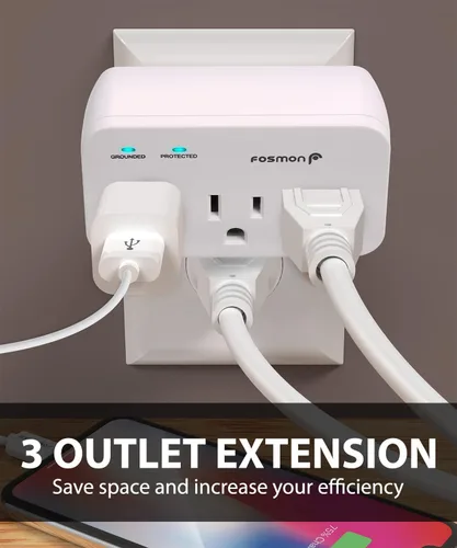 Vista 3 de Fosmon Protector contra sobretensiones para refrigerador, Protector contra sobretensiones para electrodomésticos de servicio pesado de 3 tomas
