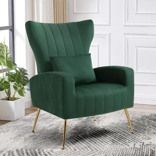 Vista 29 de ZJhome Sillas Modernas para Sala de Estar de Terciopelo Silla de Acento Sillón con Almohada Lumbar, Sillas de Dormitorio de Respaldo Alto Silla