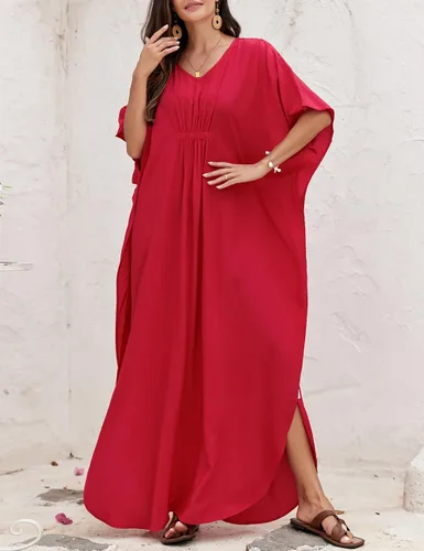 Vista 3 de Traje de baño para mujer, estampado floral, caftán turco, vestido largo para la playa