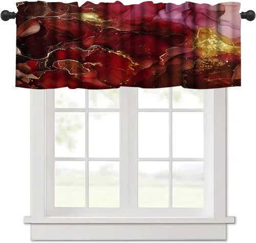 Vista 16 de Cenefa de cortina geométrica para ventanas, cenefa moderna con bolsillo para barra, 1 panel, cortinas cortas abstractas para playa, cortinas cortas