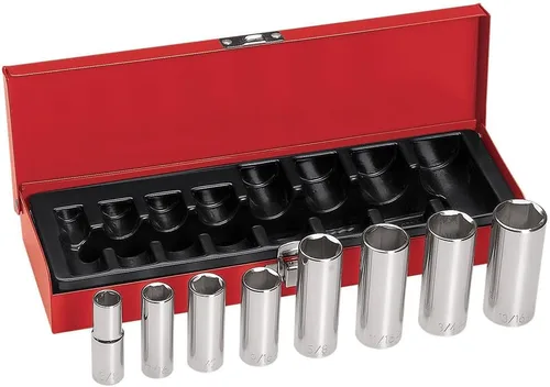Vista 5 de Klein Tools 65514 Juego de llaves de vaso de 1/2 pulgada con accionamiento hexagonal y enchufes profundos en tamaños SAE, estuche incluido, 8 piezas