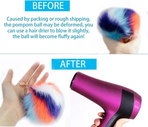 Vista 4 de Faux Fox Fur Pom Poms Keychain Purse Fluffy Fur Ball for Womens Bag Pendant