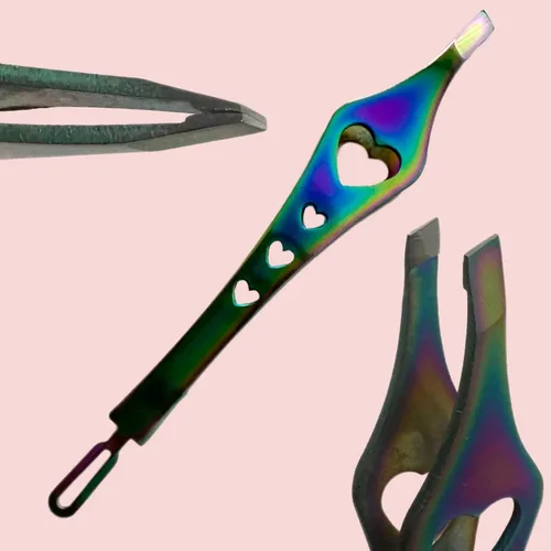 Vista 5 de Pinzas de doble punta 2 en 1 de arco iris, pinzas de precisión inclinadas afiladas para cejas y depilación encarnada, herramienta para el cuidado