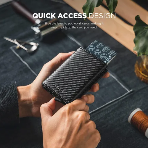 Vista 3 de VULKIT Tarjetero de crédito con compartimento para billetes de banco, bloqueo RFID, cartera de cuero desplegable con ventana de identificación