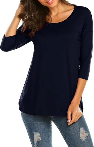 Vista 5 de Sherosa Camiseta casual de manga 34 con cuello redondo para mujer
