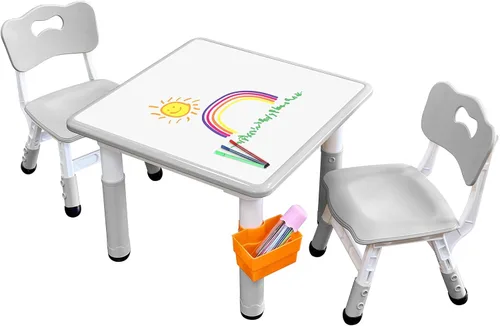 Vista 13 de Juego de mesa y silla para niños, juego de mesa y sillas para niños, altura ajustable, patas y organizador de mesa antideslizantes, escritorio