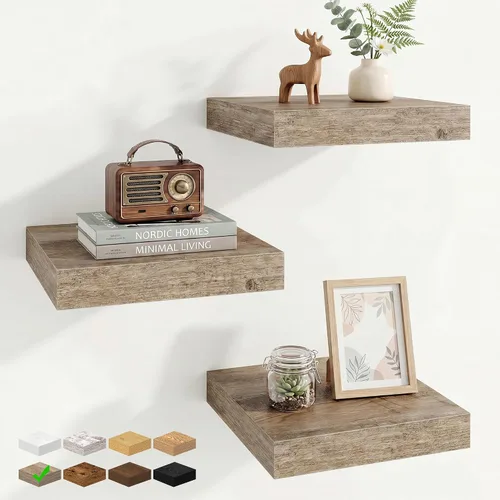 Vista 75 de Marsmiles 12in Depth Floating Shelves, 12x12x1.4, Rustic Brown, Set of 3 Marrón rústico