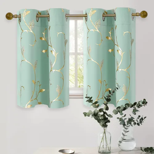 Vista 51 de BUHUA Juego de 2 paneles de cortinas opacas con estampado de vid plateada, cortinas con aislamiento térmico para oscurecer la habitación