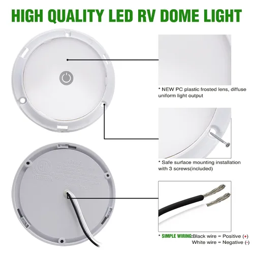 Vista 4 de Luz LED de 3 pulgadas para RV, luz de cúpula de 12V para montaje en superficie con interruptor regulador, luz interior de 12V para autocaravana