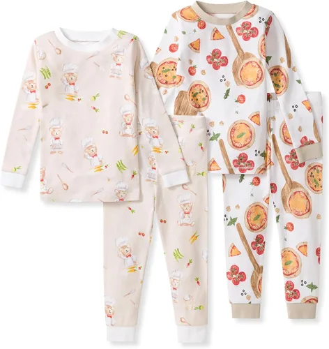 Vista 29 de Burt's Bees Baby Pijama de algodón orgánico para niños, conjunto de pijama Paquete de 1 temporada de Apple