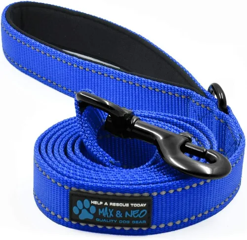 Vista 6 de Max and Neo Correa de nylon reflectante para perro - Donamos una correa a un rescate por cada correa vendida (Negro, 4 pies)