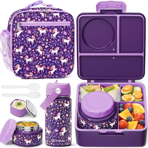 Vista 13 de Fimibuke Lonchera Bento para niños con termo, bolsa de almuerzo, botella