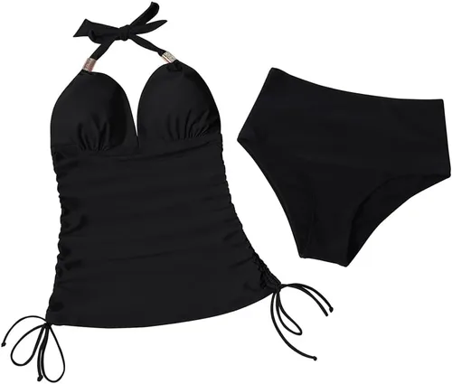 Vista 2 de SUUKSESS - Traje de baño de dos piezas tipo tankini para mujer, sexy, efecto adelgazante, con control de abdomen