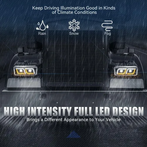Vista 5 de Auto Dynasty Luces LED DRL para faros delanteros de doble proyector, compatibles con Peterbilt 365 Western Star Kenworth 1981-1991, par negro