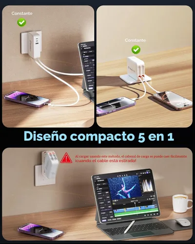 Vista 8 de Cargador de 65 W para MacBook Pro, enchufe de cargador de pared retráctil 5 Blanco