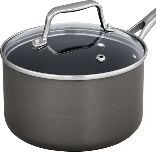 Vista 4 de Amazon Basics Mini cacerola con tapa, 1.9 cuartos, aluminio antiadherente anodizado duro, gris