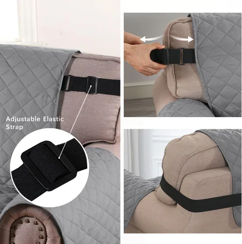 Vista 155 de H.VERSAILTEX Funda de sofá resistente al agua para sofá de 3 cojines, reversible, protector de muebles acolchado con correa elástica, funda de sofá