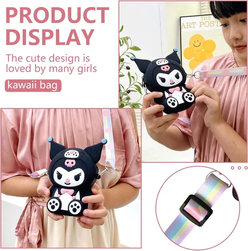 Vista 3 de CZZLYJ Kuromi Kuromi Bag Kuromi de dibujos animados Kawaii Bolso de hombro lindo Kuromi Wallet My Melody Anime Monedero Regalos de cumpleaños, Negro