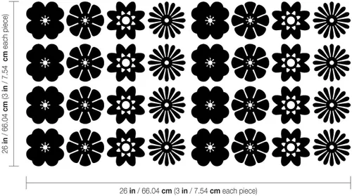 Vista 3 de Juego de 32 calcomanías de vinilo para pared, variedad de patrones de flores, 3 x 3 pulgadas cada uno, para dormitorio, sala de estar, oficina