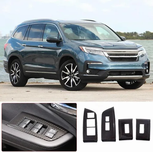 Vista 7 de 4 piezas Panel de Interruptor de Elevación de Ventana Marco Cubierta Moldura para Honda Pilot 2016-2022/Passport 2019-2023, Material ABS Accesorios