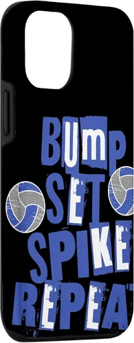 Vista 3 de iPhone 15 Parents Girls Volleyball Bump Set Spike Repeat Blue & White Case