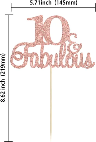 Vista 2 de Gyufise 1 decoración de pastel de 10 y fabulosa decoración de pastel de oro rosa con purpurina de diez y fabulosos adornos para tartas de feliz 10º