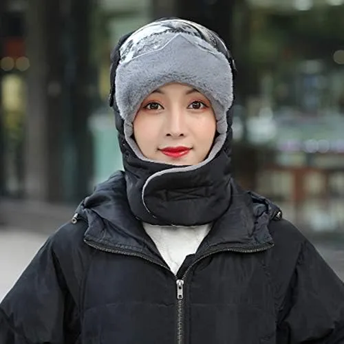 Vista 5 de Felite Fnn Unisex Winter Sports Warm Faux Fur Ushanka Trapper Hat Trooper Russian Hat with Glasses Mouth Cover Ear Flaps