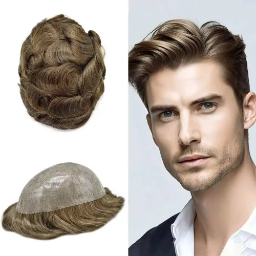 Vista 17 de Toupee for Men Hair Piece Real Human Hair Full Poly Skin Mens Toupee Mens Hair System Injected PU Hair System Invisible Hairpiece for