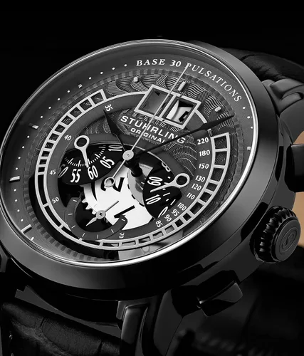 Vista 3 de Stuhrling Original Imperia - Reloj cronógrafo de cuarzo para hombre con correa de cuero
