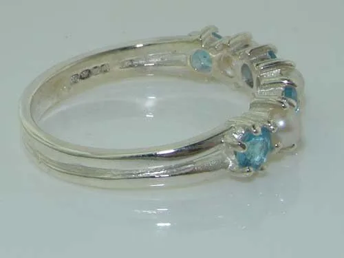 Vista 5 de Anillo de eternidad de plata de ley 925 con perla cultivada y topacio azul para mujer