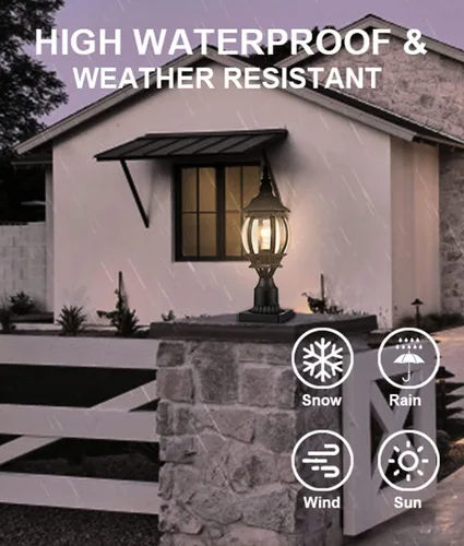 Vista 3 de HOLKIRT Luz de poste al aire libre, lámpara vintage, farol exterior impermeable con base de montaje en muelle para montaje en poste de jardín