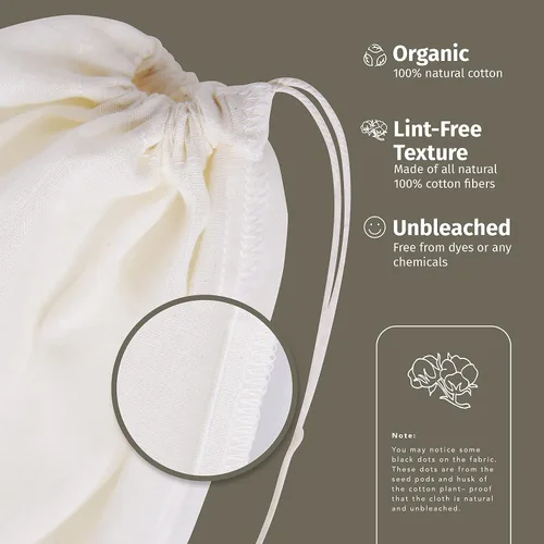 Vista 3 de 2 bolsas de leche de nuez reutilizables de grado 100 para colar, bolsa de tela sin blanquear para exprimir almendras avena, leche de nuez, uso como