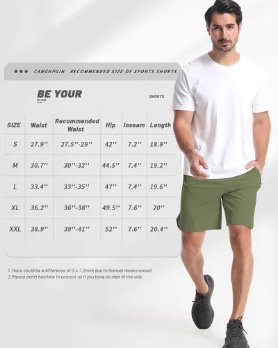 Vista 6 de CANGHPGIN Paquete de 2 pantalones cortos deportivos de entrenamiento para hombre, entrepierna de 7 pulgadas, pantalones cortos de senderismo