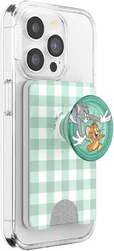 Vista 2 de PopSockets Cartera adhesiva para teléfono y tarjetero con agarre, gato - Tom y Jerry Chase